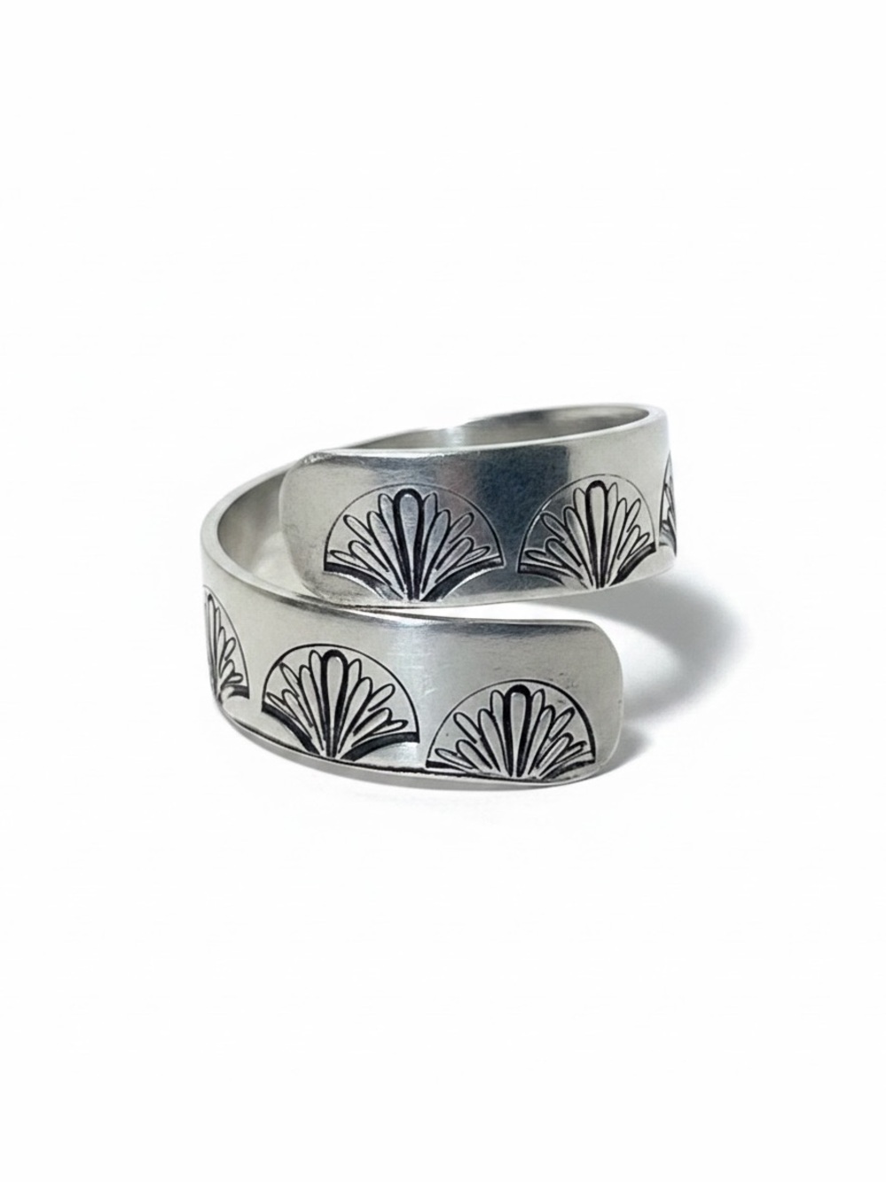 Handmade 8/9 stamped Art Deco silver adjustable hypoallergenic wrap ring
